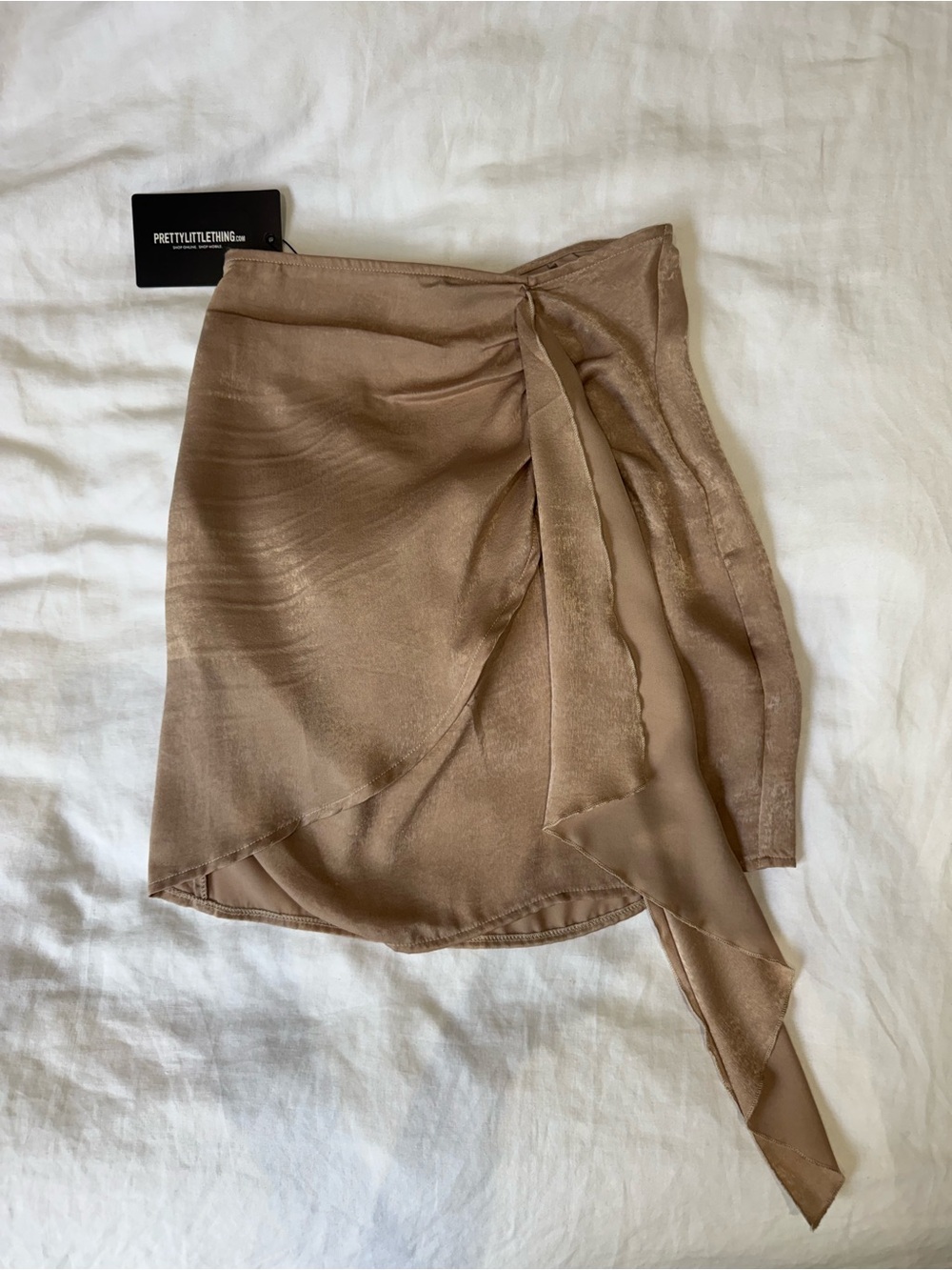 Champagne Satin Wrap Mini Skirt